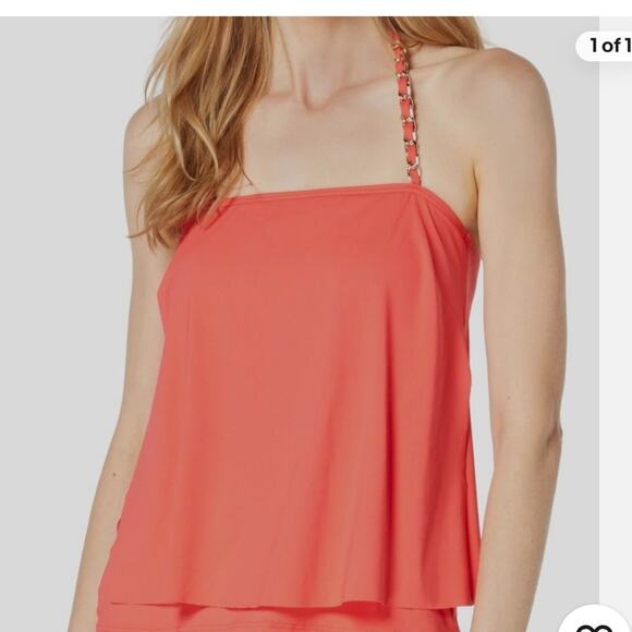 Michael Kors NWT $106 Sea Coral Halter Tankini Top - Chain Solids XS - Picture 1 of 4